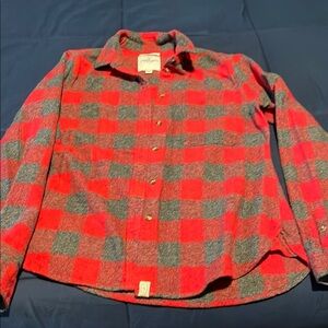 American Eagle Outfitters Red and Gray Button Down Shirt